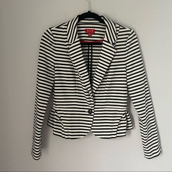 Elle Women’s Striped Soft Peplum Back Blazer Jacket - Picture 1 of 6